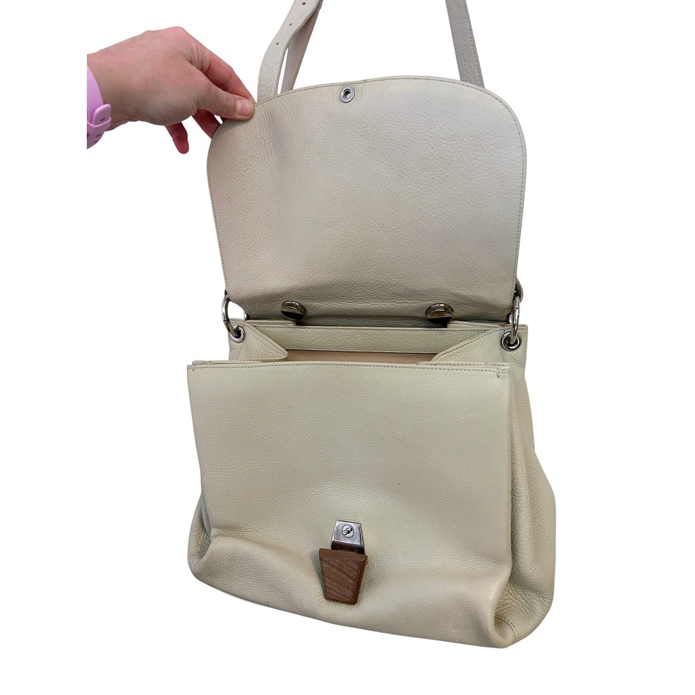 Akris Pebbled Leather Top Handle Shoulder Crossbody Bag‎ Ivory Wood Clasp - Picture 9 of 16